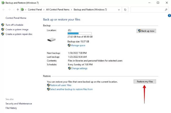 windows backup and restore