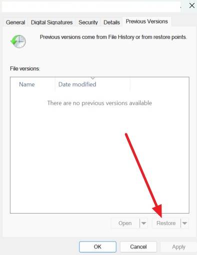 Restore PSD from the Previous Versions tab