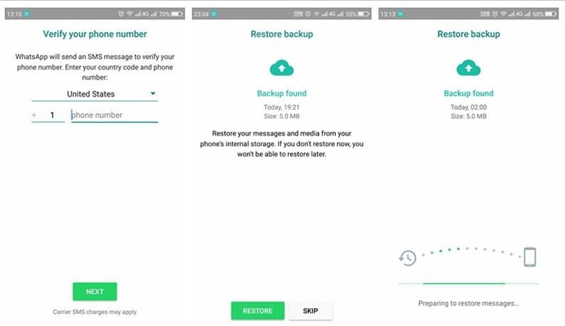 how to restore whatsapp backup from internal storage via local backup