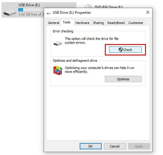 run CHKDSK on USB drive
