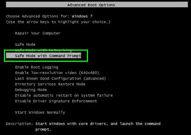 safe mode with command prompt