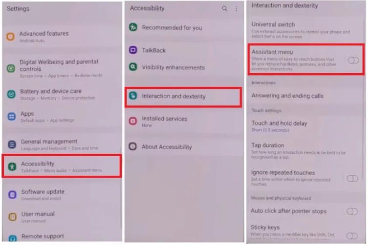 Samsung assistant menu