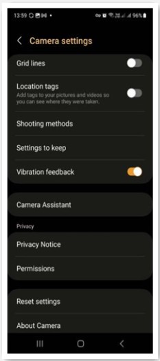 samsung camera settings