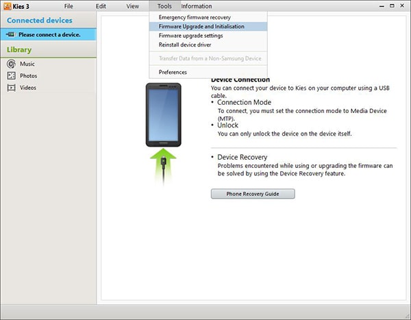 samsung kies firmware upgrade and initialisation