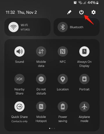 turn off samsung phone via quick settings panel