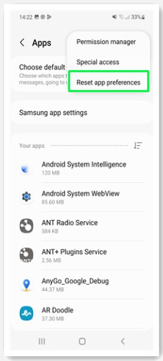 reset app preference