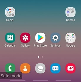 samsung safe mode home screen