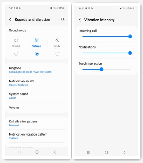 samsung sounds and vibration
