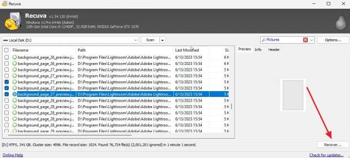 recover sandisk photos with recuva