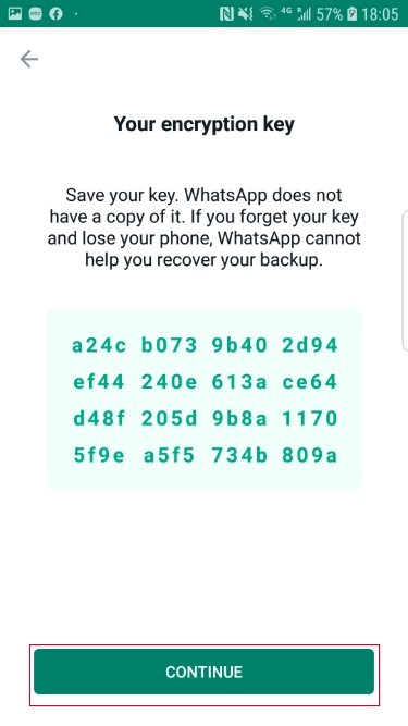 save whatsapp 64-digit key