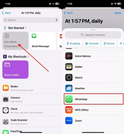 choose whatsapp from blank automation
