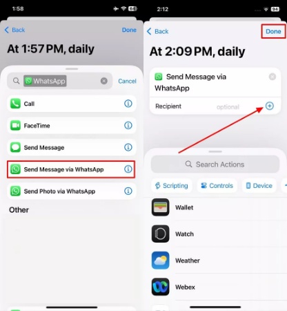 add recipient for whatsapp message
