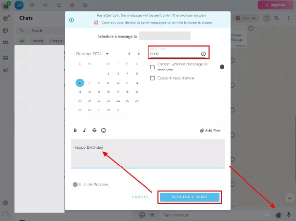 press the schedule send button