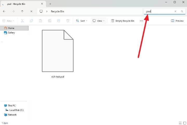 Search PSD file in the Recycle Bin