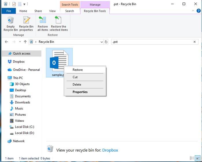 Search PST file in Recycle Bin