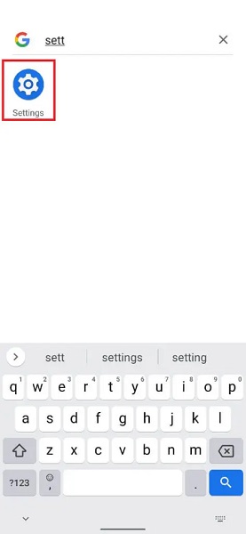 Type setting in Google search bar to enter setting screen