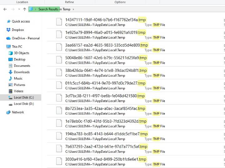 Search temporary files for Notepad text