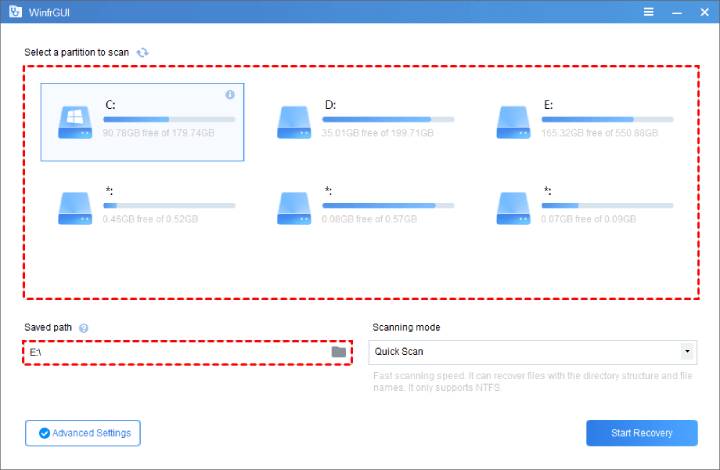 select-a-partition-to-scan WinfrGUI
