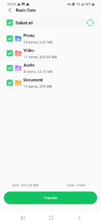 select data for transfer