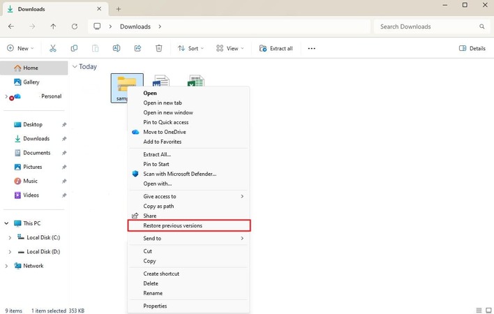 choose restore previous version
