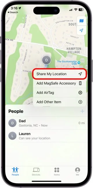 select share my location