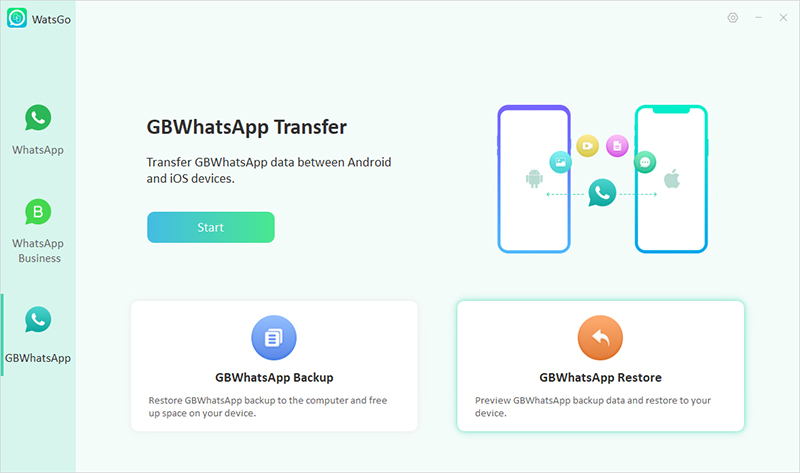 watsgo guide - select gbwhatsapp restore from the main interface