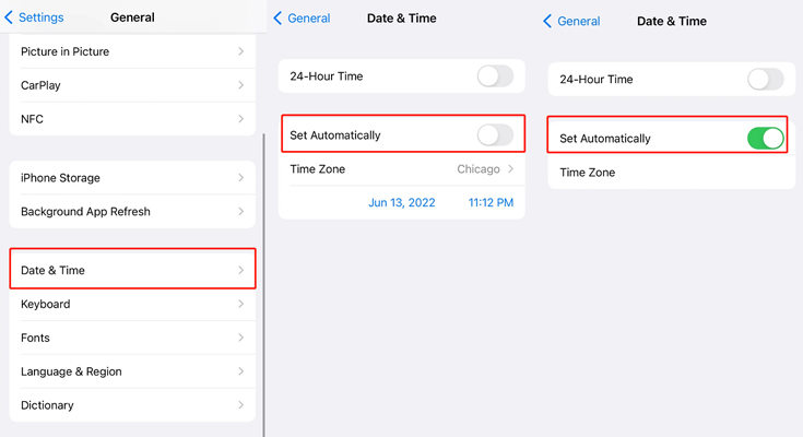 iphone date and time setting