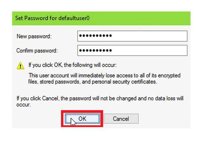 default user 0 password windows 10