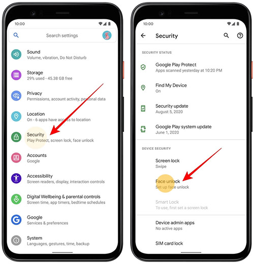 Disable and re-enable the Face Unlock on Google Pixel phone