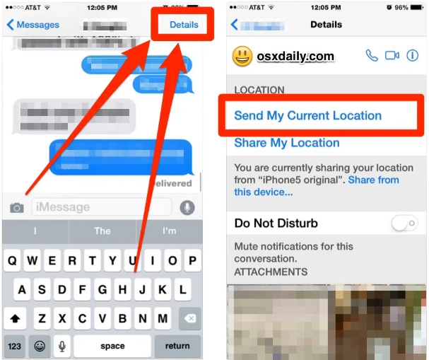 share location from iphone to android by sms