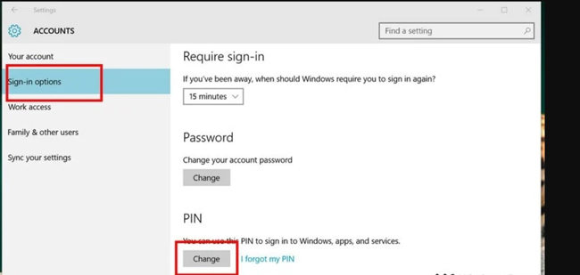 windows 10 change pin to password