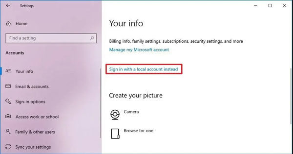 sign in using Microsoft account