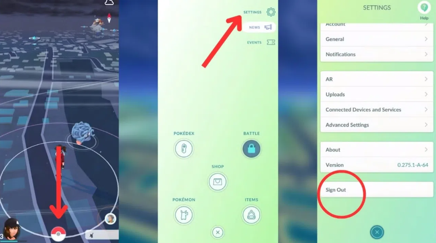 sign out pokemon go account
