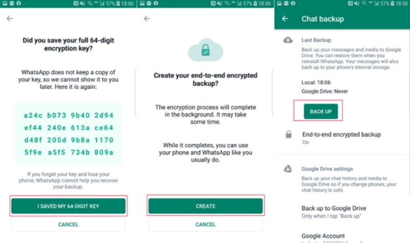 start whatsapp end-to-end encrypted backup