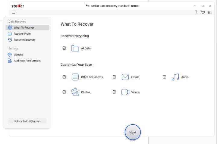 stellar recovery software interface