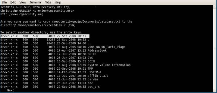 select files in TestDisk