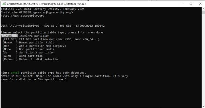 select file system in TestDisk