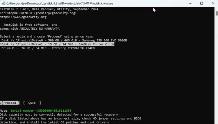choose partition table type in TestDisk