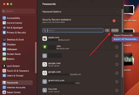 export passwords as csv file