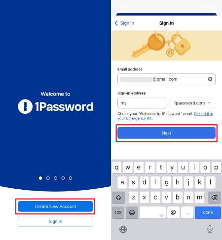 create account on 1password