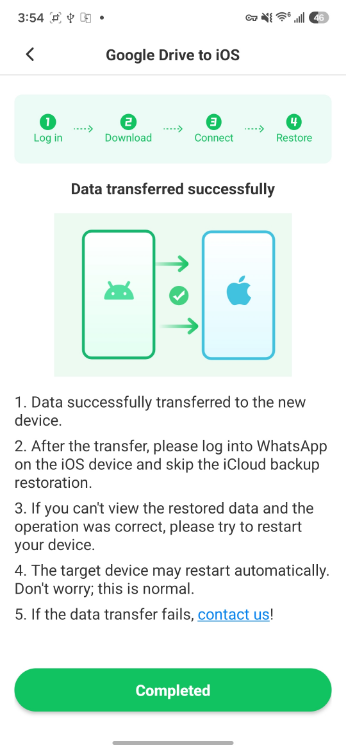 google drive to ios transferred successfully