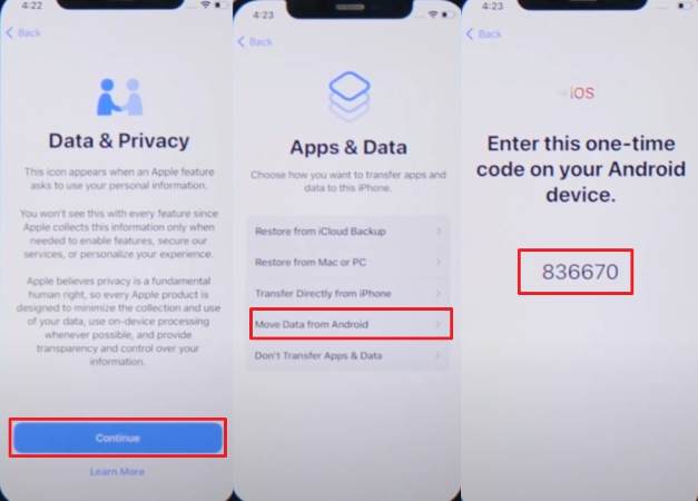 choose data from android