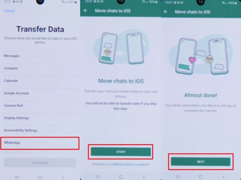 select whatsapp on move to ios app