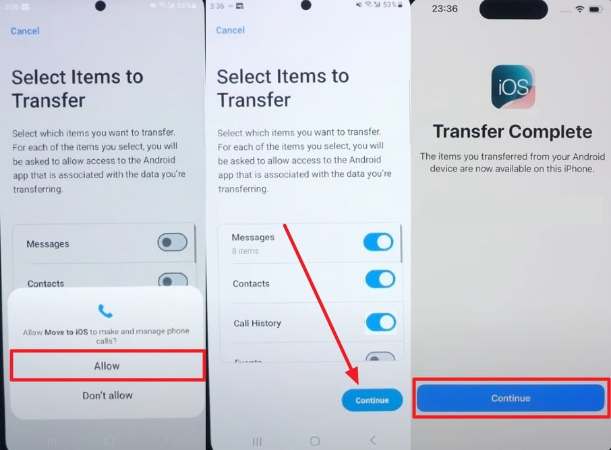 choose data and transfer