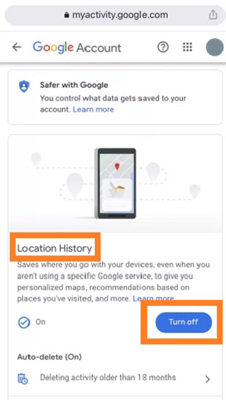 how to stop Google from tracking me by turn off iphone location history