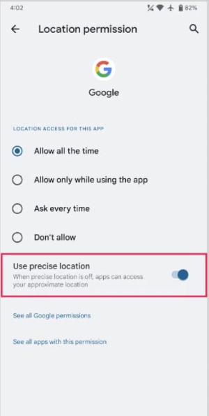 how to turn off precise location on android