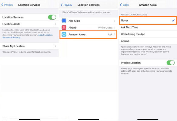 Turn off specific app location in iphone to block iPhone being track