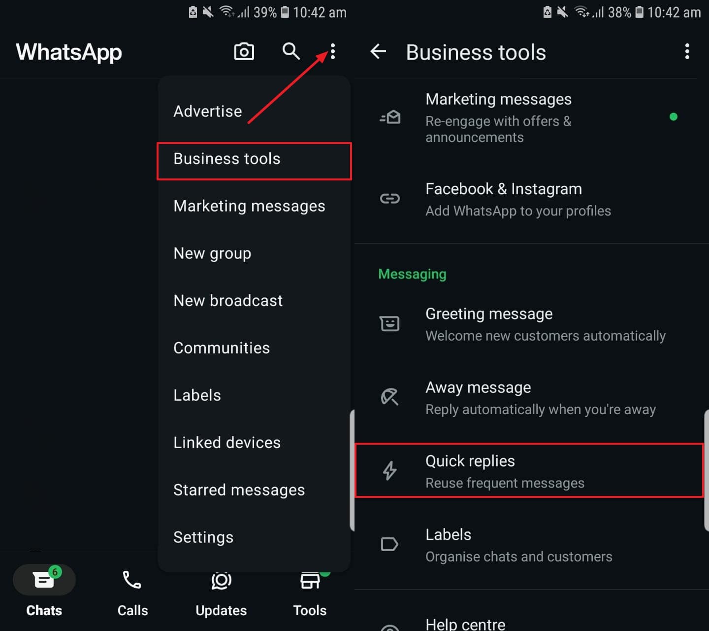 locate quick replies settings android