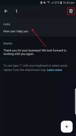 use bin icon to delete reply