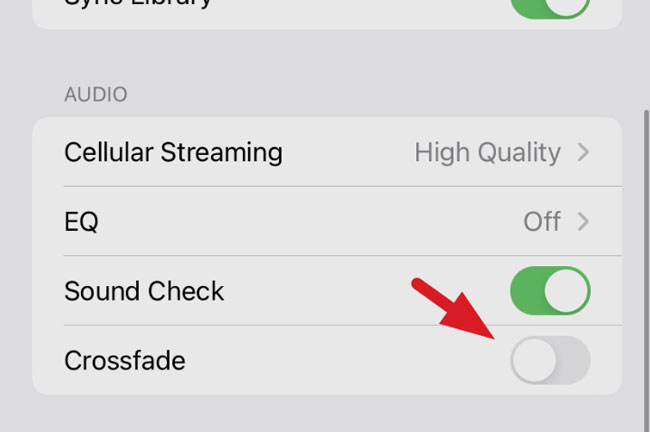 turn on crossfade songs